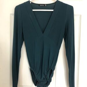 Emerald Green Long Sleeve V-Neck Bodysuit